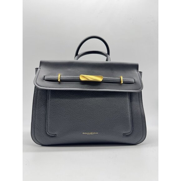 Donna Karan NY Oceanside leather women's large satchel bag -Black(No long strap) - Picture 7 of 12